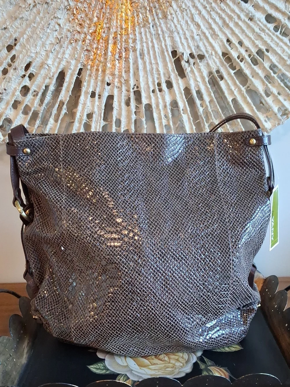 NWT ** OrYANY Brown/Taupe Snakeskin Embossed Hobo Shoulder Bag